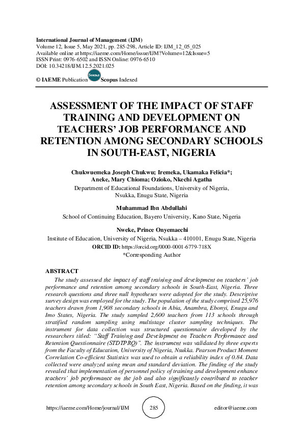 (PDF) ASSESSMENT OF THE IMPACT OF STAFF TRAINING AND DEVELOPMENT ON ...