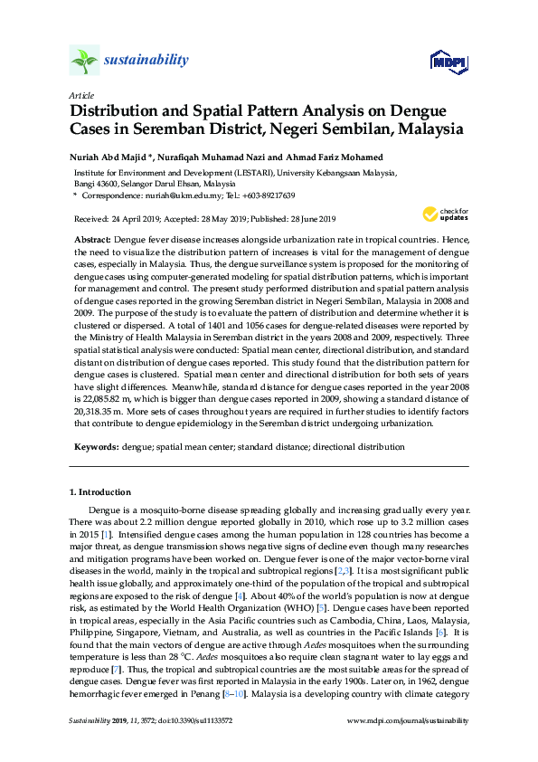 (PDF) Distribution and Spatial Pattern Analysis on Dengue Cases in ...