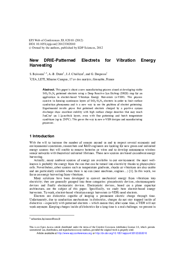 (PDF) New DRIE-Patterned Electrets for Vibration Energy Harvesting