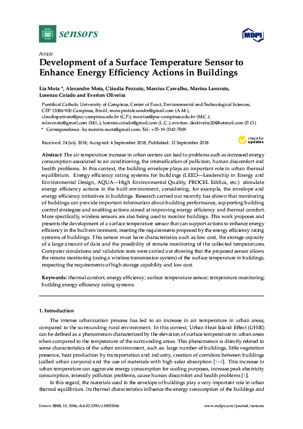 (PDF) Development of a Surface Temperature Sensor to Enhance Energy ...
