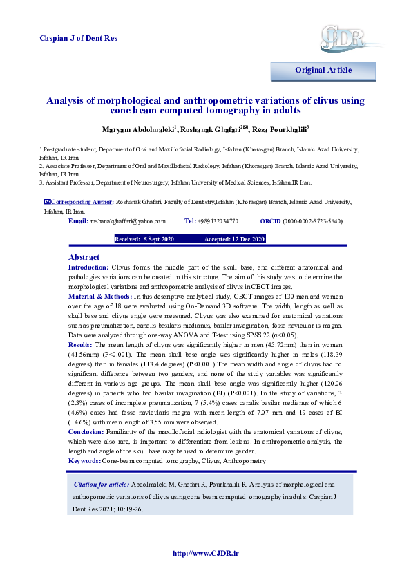 (PDF) Analysis of morphological and anthropometric variations of clivus ...