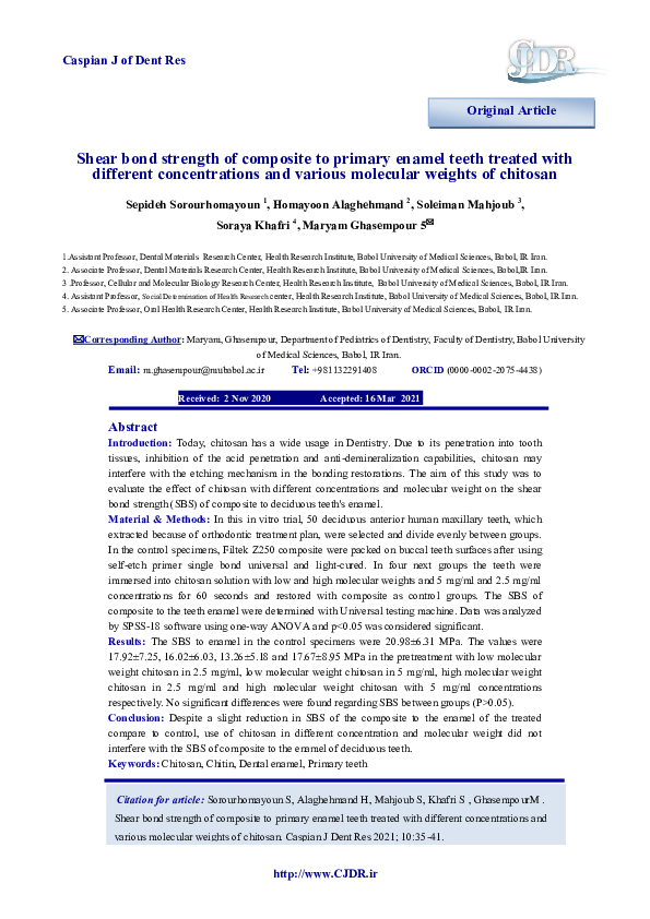 (PDF) Shear bond strength of composite to primary enamel teeth treated ...