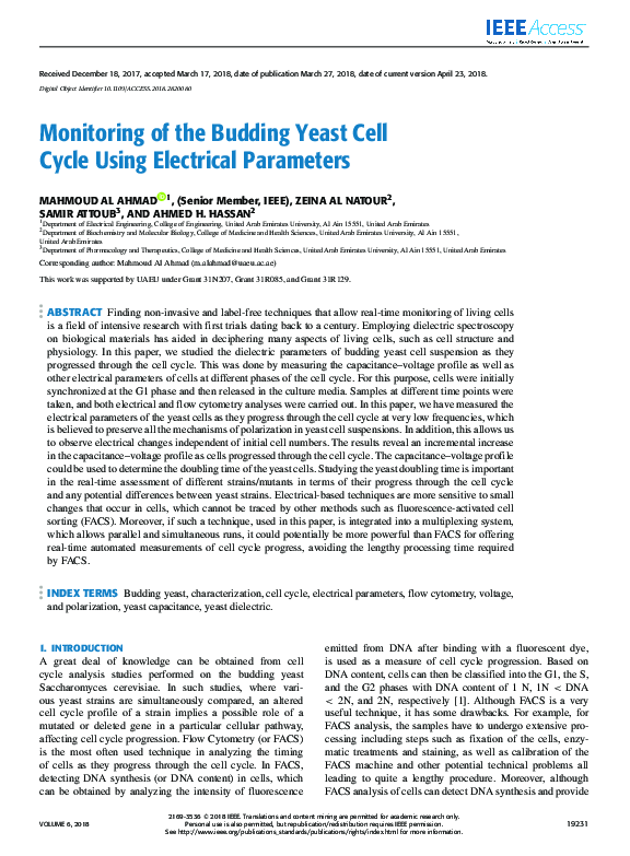 (PDF) Monitoring of the Budding Yeast Cell Cycle Using Electrical ...