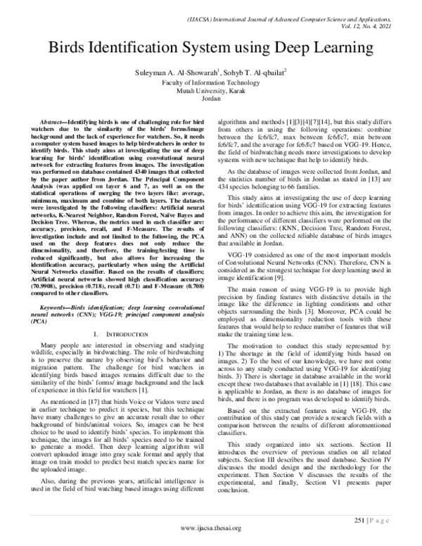 (PDF) Birds Identification System using Deep Learning