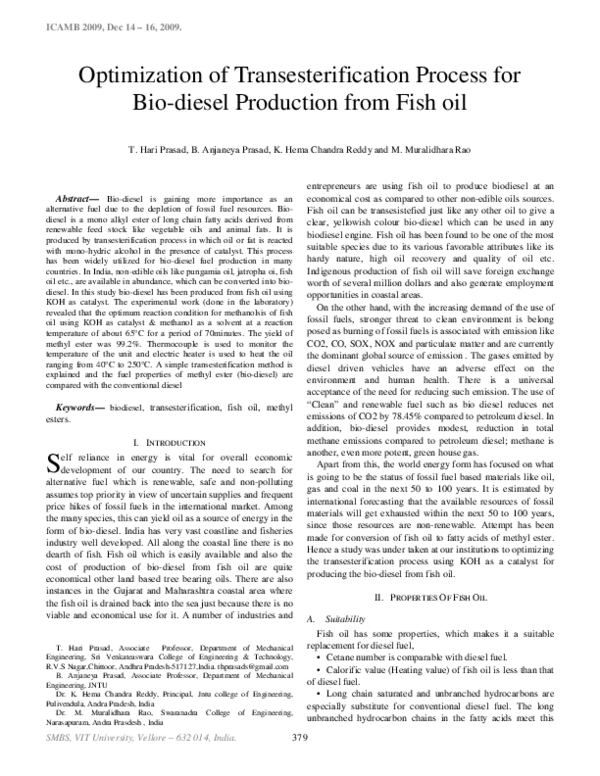 (PDF) Optimization of the Transesterification Process for Biodiesel ...