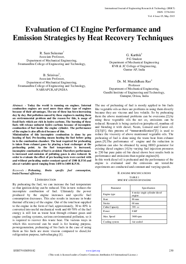 (PDF) Evaluation of CI Engine Performance and Emission Strategies by ...