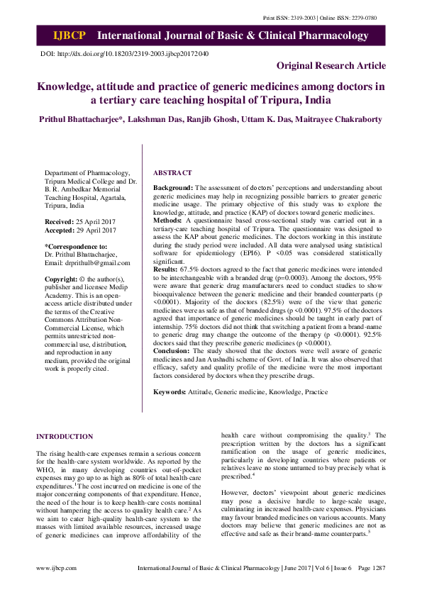 (PDF) Knowledge, attitude and practice of generic medicines among ...