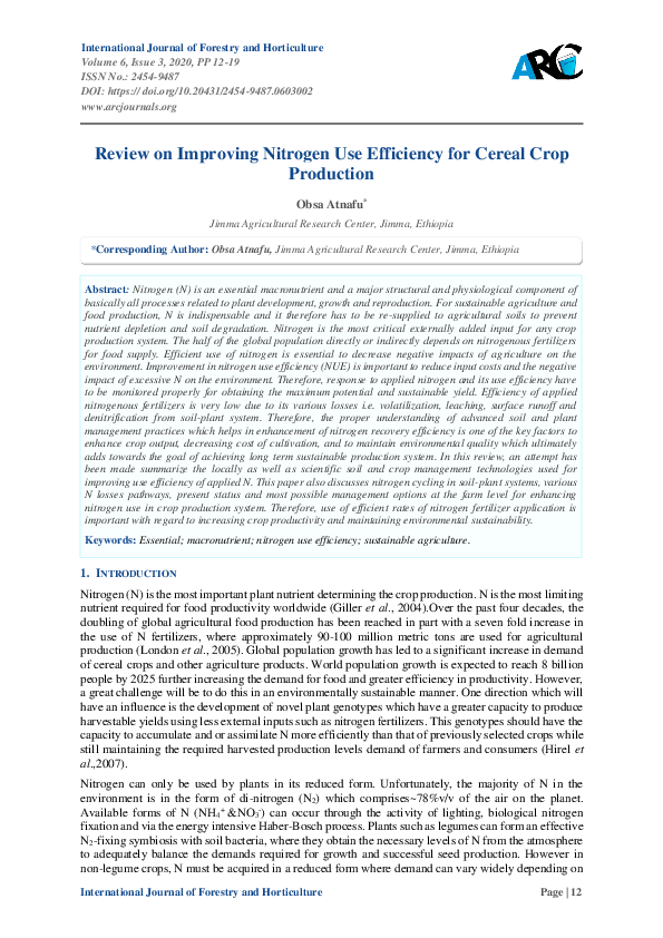 (PDF) Review on Improving Nitrogen Use Efficiency for Cereal Crop ...