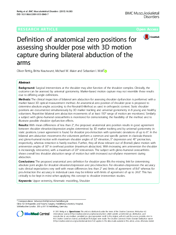 (PDF) Definition of anatomical zero positions for assessing shoulder pose with 3D motion capture