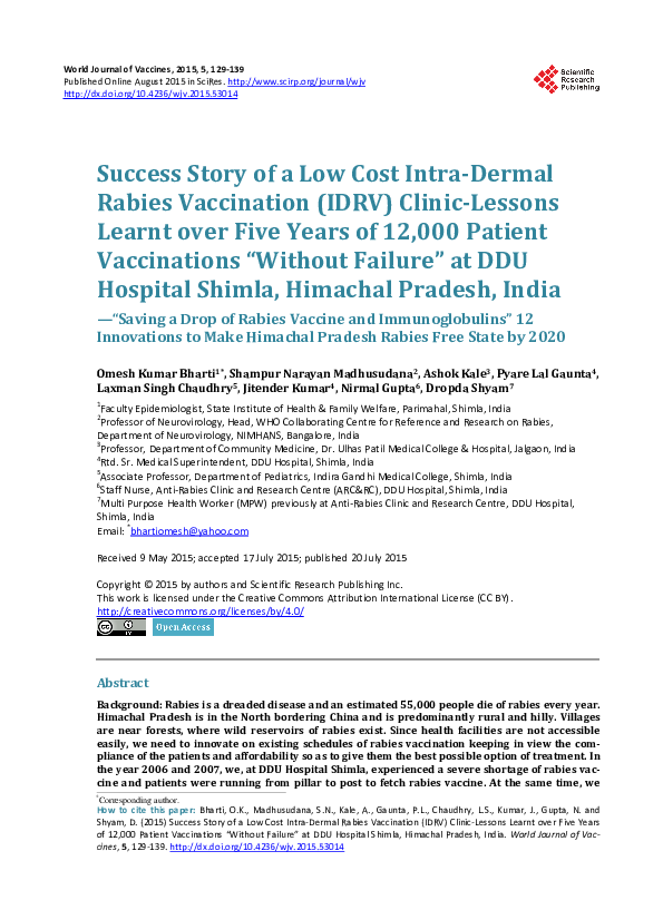 (PDF) Success Story of a Low Cost Intra-Dermal Rabies Vaccination (IDRV ...