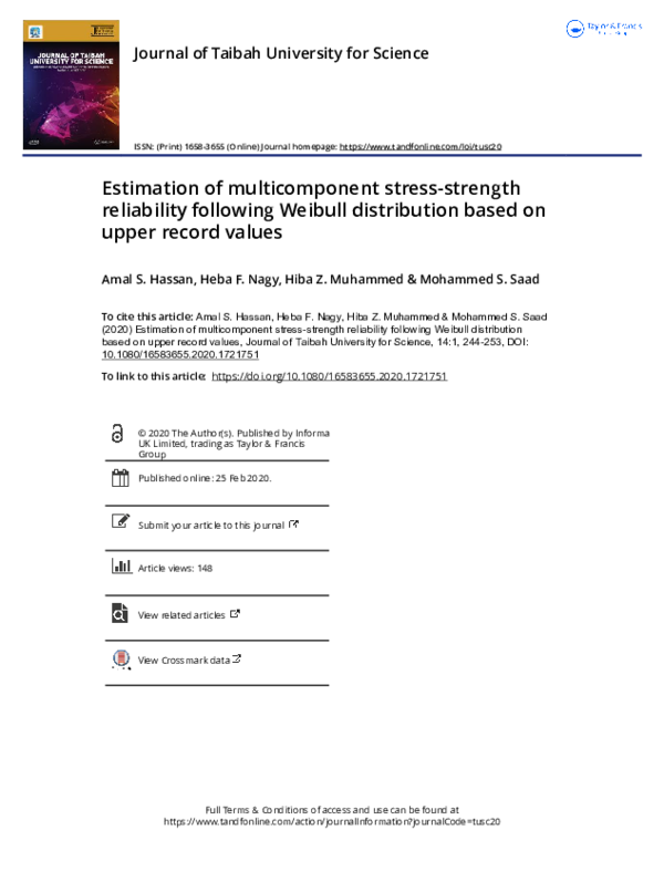 (PDF) Estimation of multicomponent stress-strength reliability ...