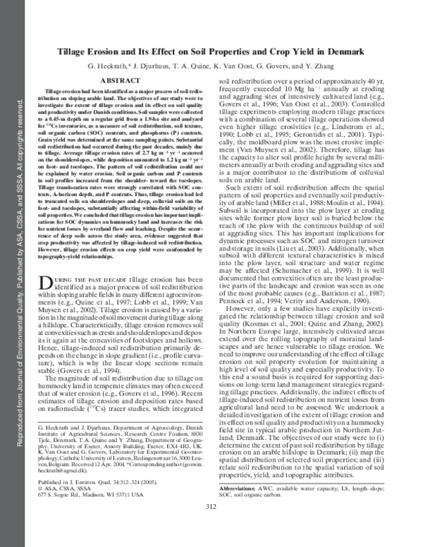 (PDF) Tillage erosion and its effect on soil properties and crop yield ...