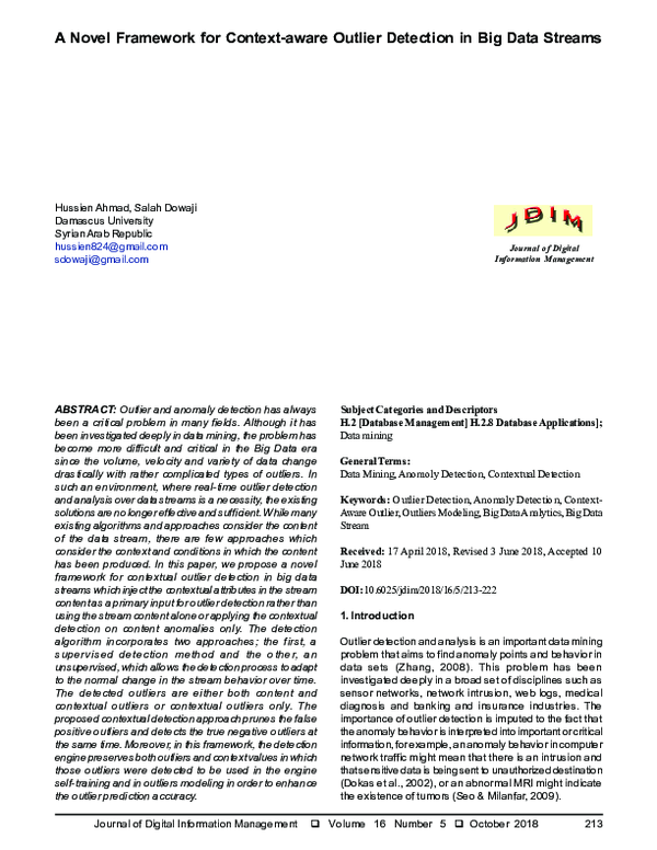 (PDF) A Novel Framework for Context-aware Outlier Detection in Big Data ...