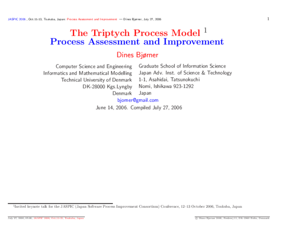 (PDF) The Triptych Process Model Process Assessment and Improvement
