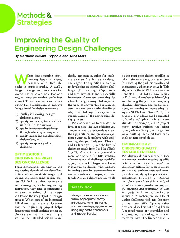 (PDF) Improving the quality of engineering design challenges