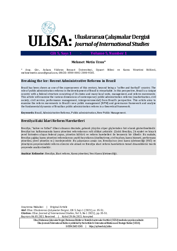 Pdf Breaking The Ice Recent Administrative Reforms In Brazil Mehmet Metin Uzun Academia Edu