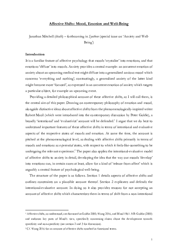 (PDF) Affective Shifts: Mood, Emotion and Well-Being