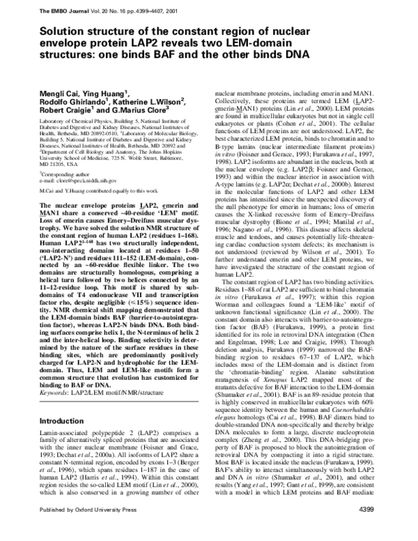 (PDF) Solution structure of the constant region of nuclear envelope ...