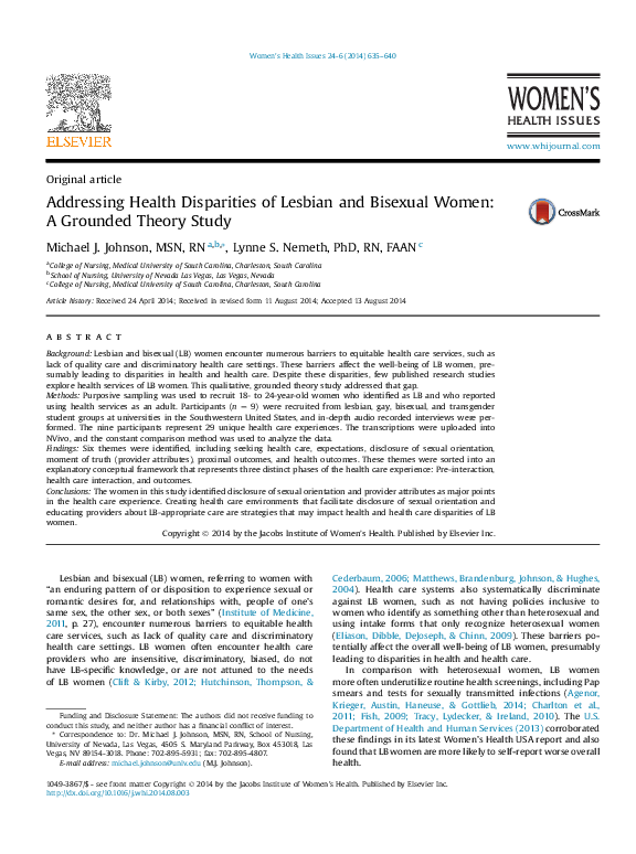 (PDF) Addressing health disparities of lesbian and bisexual women: a ...