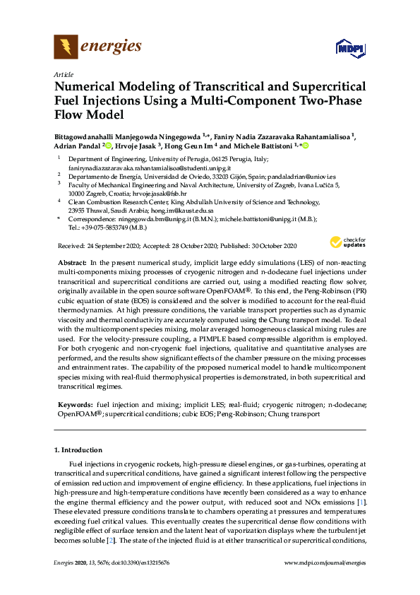 (PDF) Numerical Modeling of Transcritical and Supercritical Fuel ...