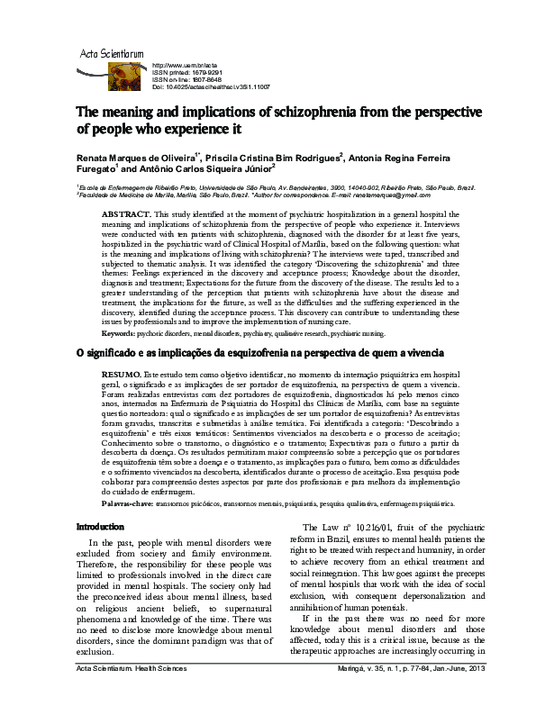 (PDF) The meaning and implications of schizophrenia from the ...