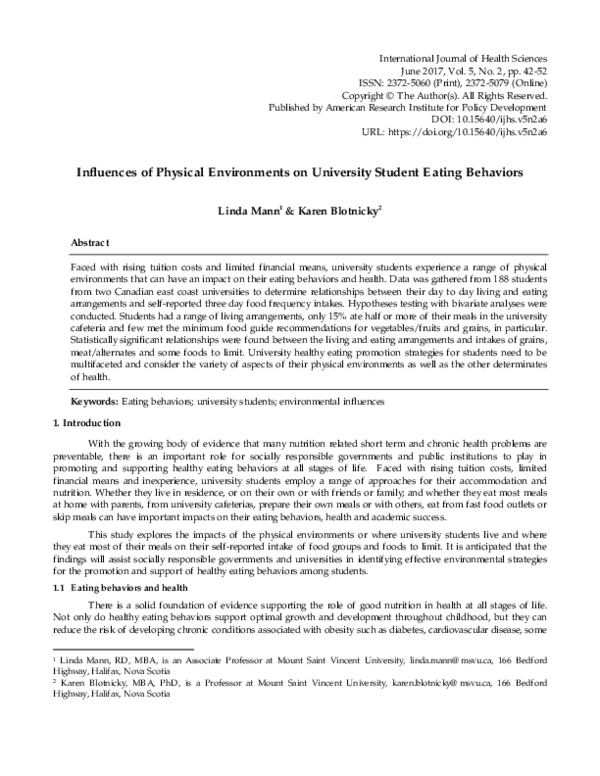 (PDF) Influences of Physical Environments on University Student Eating ...