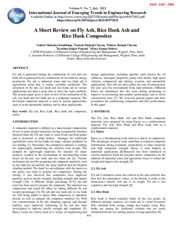 (PDF) A Short Review on Fly Ash, Rice Husk Ash and Rice Husk Composites