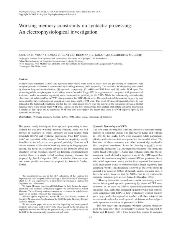 (PDF) Working memory constraints on syntactic processing: An ...
