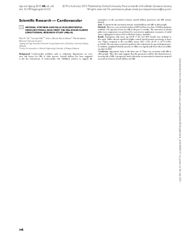 (PDF) 23 Arterial Stiffness and Falls in Older People: Cross-Sectional ...