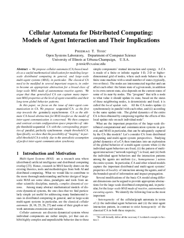 (PDF) Cellular automata for distributed computing: Models of agent ...