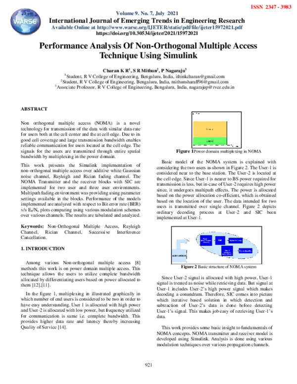 (PDF) Performance Analysis Of Non-Orthogonal Multiple Access Technique ...