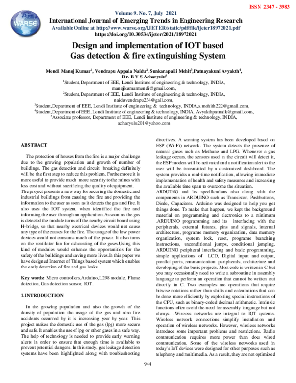 (PDF) Design and implementation of IOT based Gas detection & fire ...