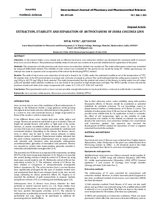 (PDF) Extraction, Stability and Separation of Anthocyanins of Ixora ...