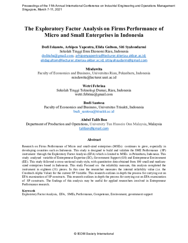 (PDF) The Exploratory Factor Analysis on Firms Performance of Micro and ...