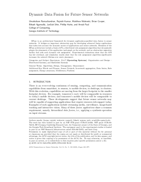 (PDF) Dynamic data fusion for future sensor networks