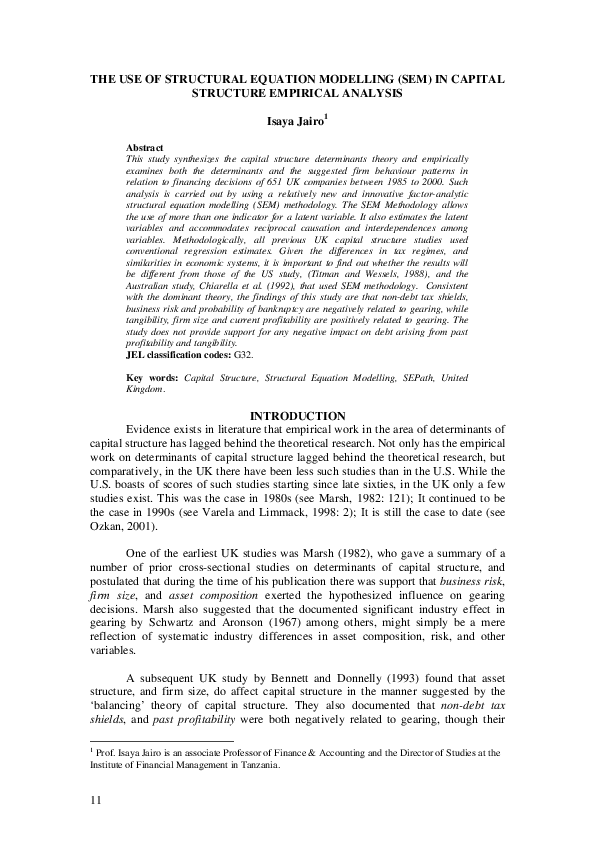 (PDF) The use of Structural Equation Modelling (SEM) in Capital ...