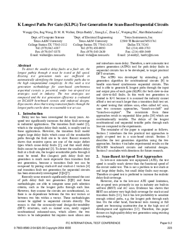 (PDF) K longest paths per gate (KLPG) test generation for scan-based ...