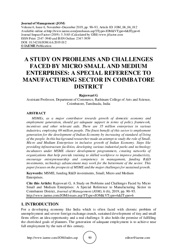 (PDF) A STUDY ON PROBLEMS AND CHALLENGES FACED BY MICRO SMALL AND ...