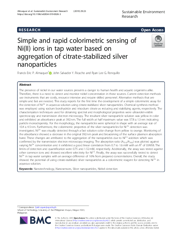 (PDF) Simple and rapid colorimetric sensing of Ni(II) ions in tap water ...