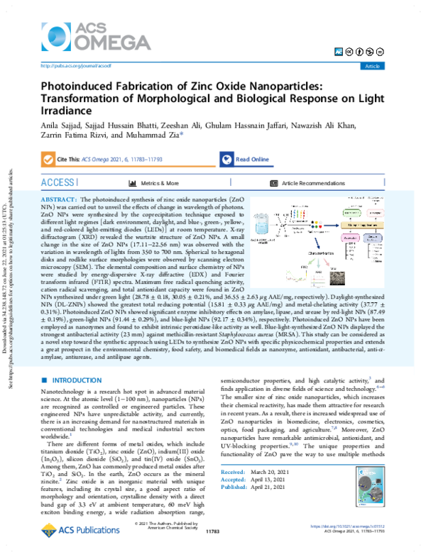 (PDF) Photoinduced Fabrication of Zinc Oxide Nanoparticles ...