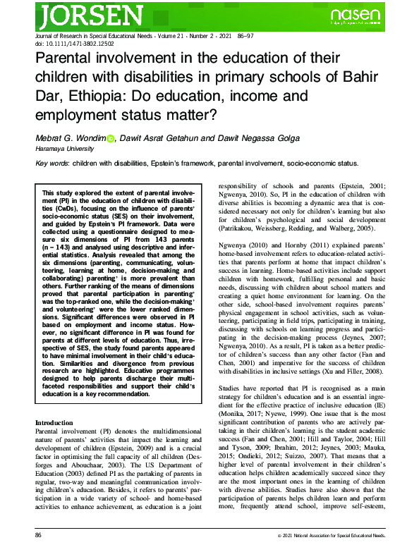 (PDF) Parental involvement in the education of their children with ...