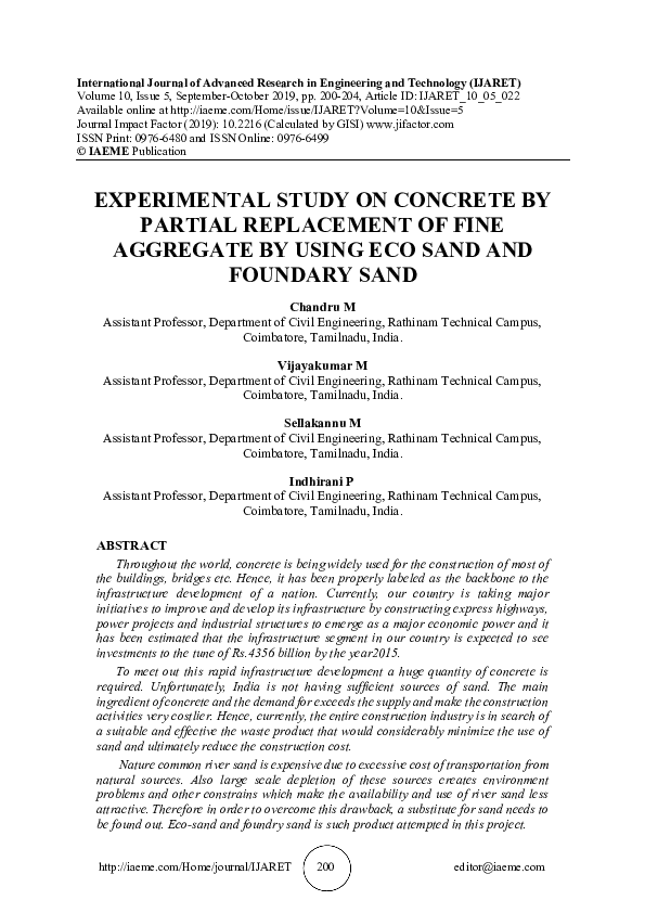 (PDF) EXPERIMENTAL STUDY ON CONCRETE BY PARTIAL REPLACEMENT OF FINE ...