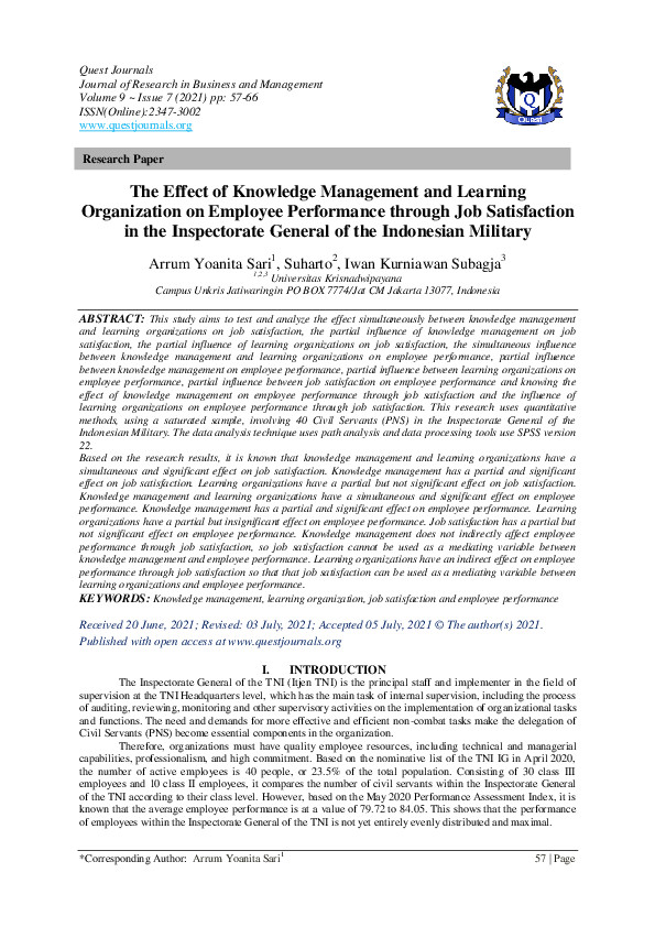 (PDF) The Effect of Knowledge Management and Learning Organization on ...