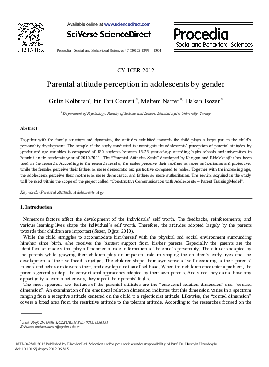(PDF) Parental Attitude Perception in Adolescents by Gender