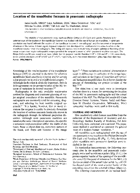 (PDF) Location of the mandibular foramen in panoramic radiographs