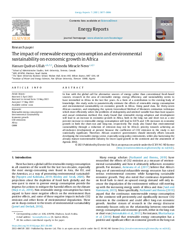 (PDF) The impact of renewable energy consumption and environmental ...