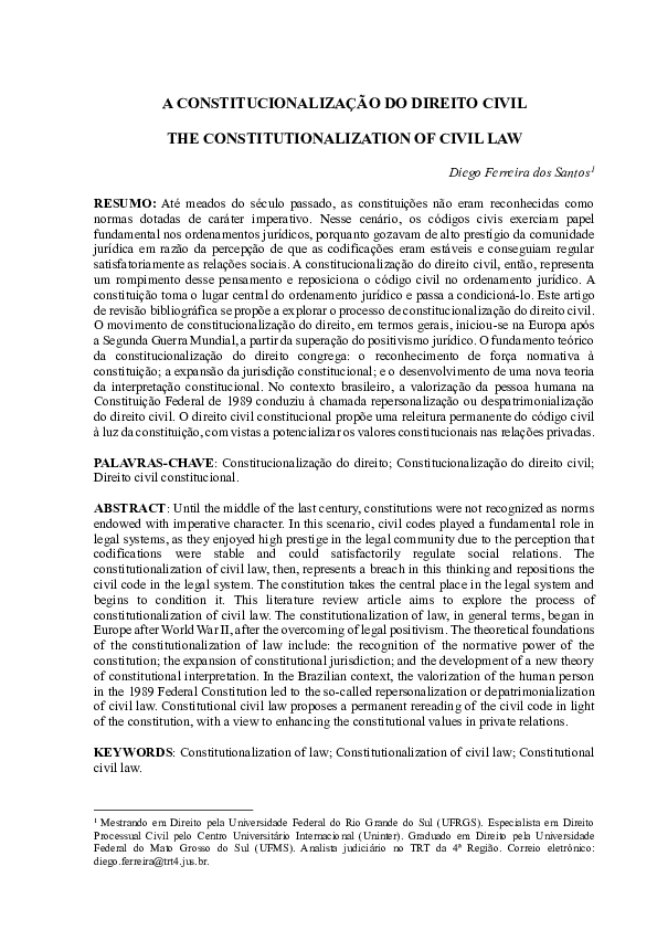 (PDF) A CONSTITUCIONALIZAÇÃO DO DIREITO CIVIL