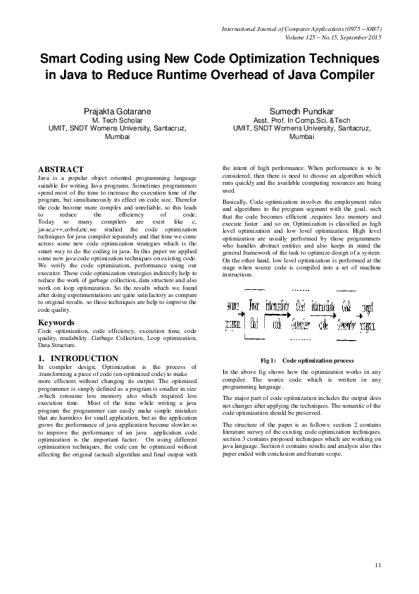 (PDF) Smart Coding using New Code Optimization Techniques in Java to ...