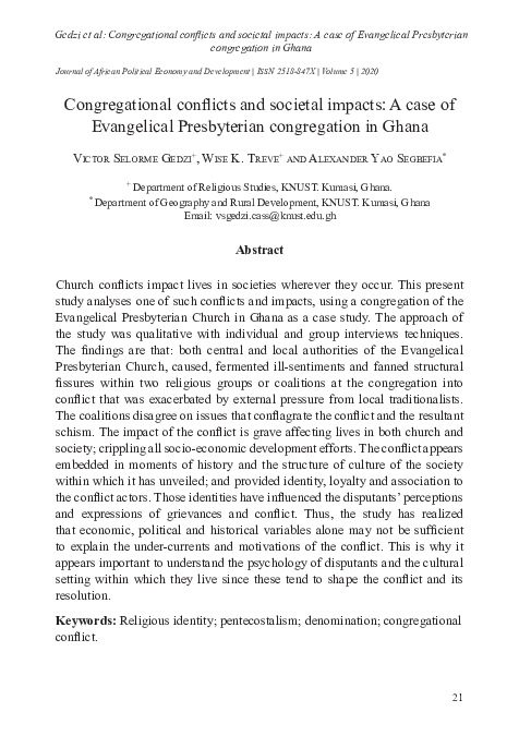 (PDF) Congregational conflicts and societal impacts: A case of ...