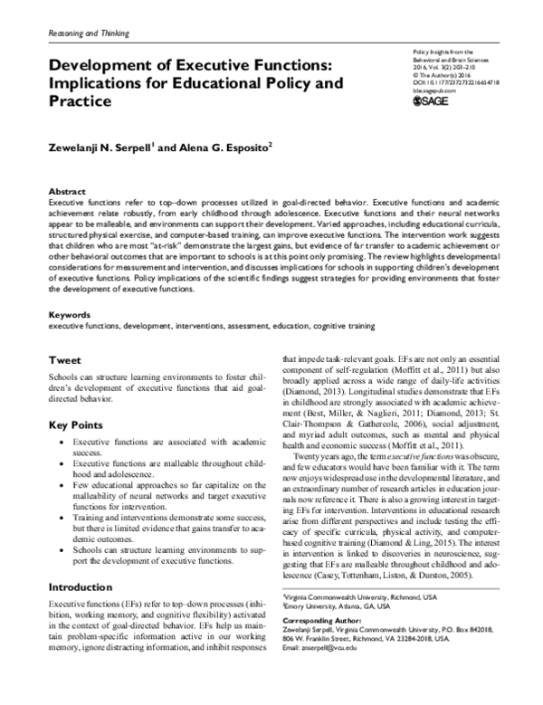 (PDF) Development of Executive Functions